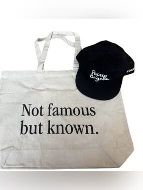 POPUP BAGELS Not Famous but Known Canvas Tote Bag & Trucker Hat San Diego set